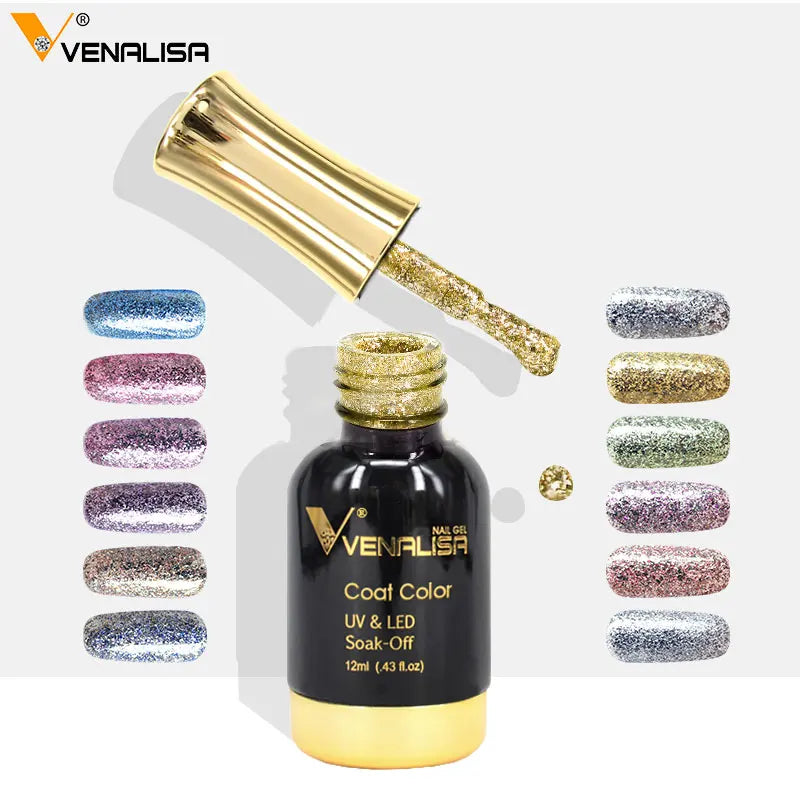 Venalisa Super Color Gel Varnish 12ml – Diamond Shining Glitter, Starry Sequin Platinum, Long-Lasting Nail Gel Polish”