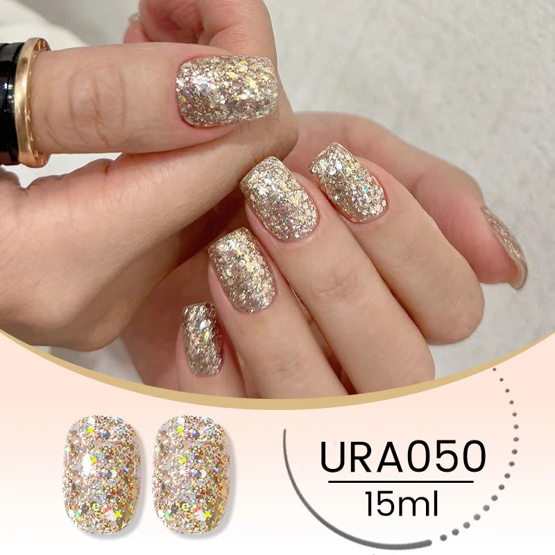 UR SUGAR 15ml Champagne Gold & Silver Reflective Glitter Gel Nail Polish – Semi-Permanent Soak-Off UV Gel for Manicure Nail Art”