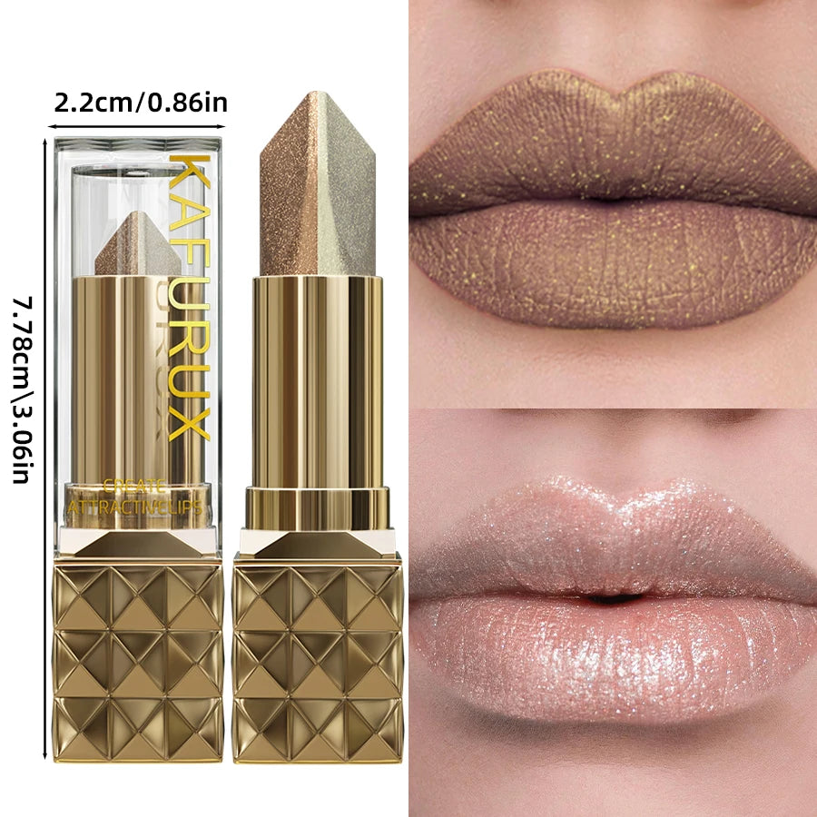 4-Color Glitter Two-Tone Lipstick – Matte & Pearlescent Lip Tint, Shiny Metallic Korean Makeup Lip Gloss & Lip Oil