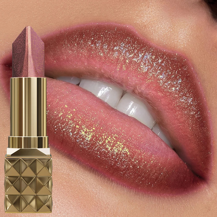 4-Color Glitter Two-Tone Lipstick – Matte & Pearlescent Lip Tint, Shiny Metallic Korean Makeup Lip Gloss & Lip Oil