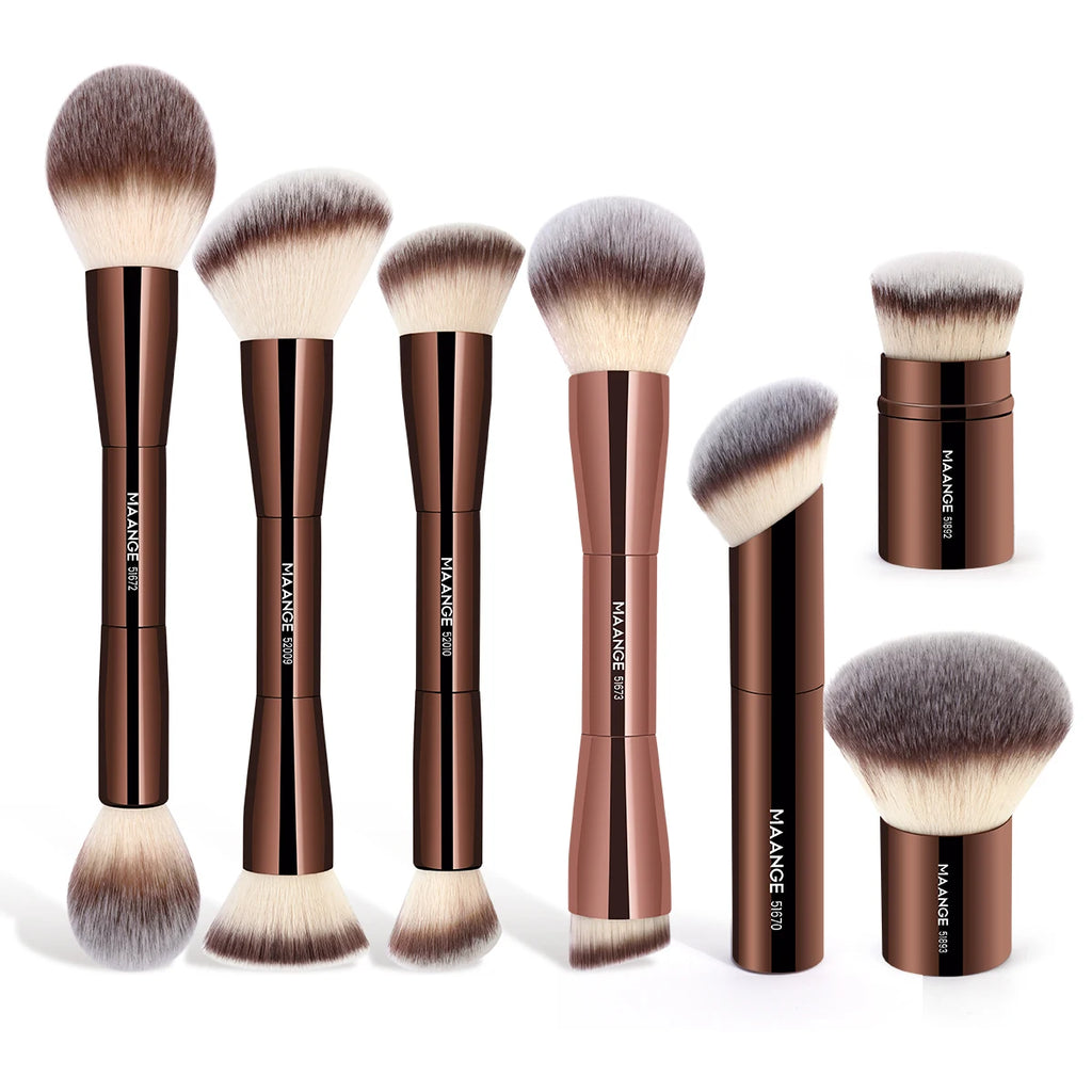 Double-Ended Makeup Brush – Foundation, Powder, Concealer, Blusher & Bronzer with Soft Fiber Bristles