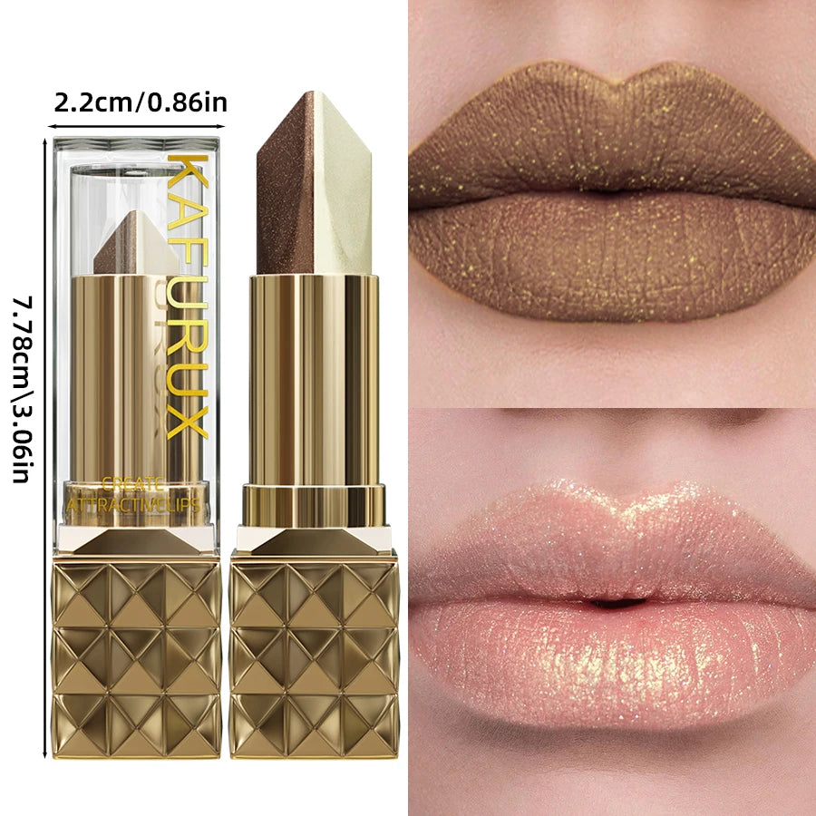 4-Color Glitter Two-Tone Lipstick – Matte & Pearlescent Lip Tint, Shiny Metallic Korean Makeup Lip Gloss & Lip Oil