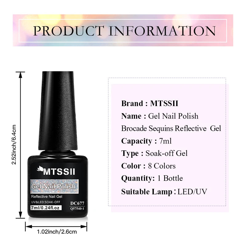 Mtssii 7ml Colorful Reflective Gel Nail Polish – Glitter Sparkling Flash Effect, Semi-Permanent Soak-Off Nail Varnish”