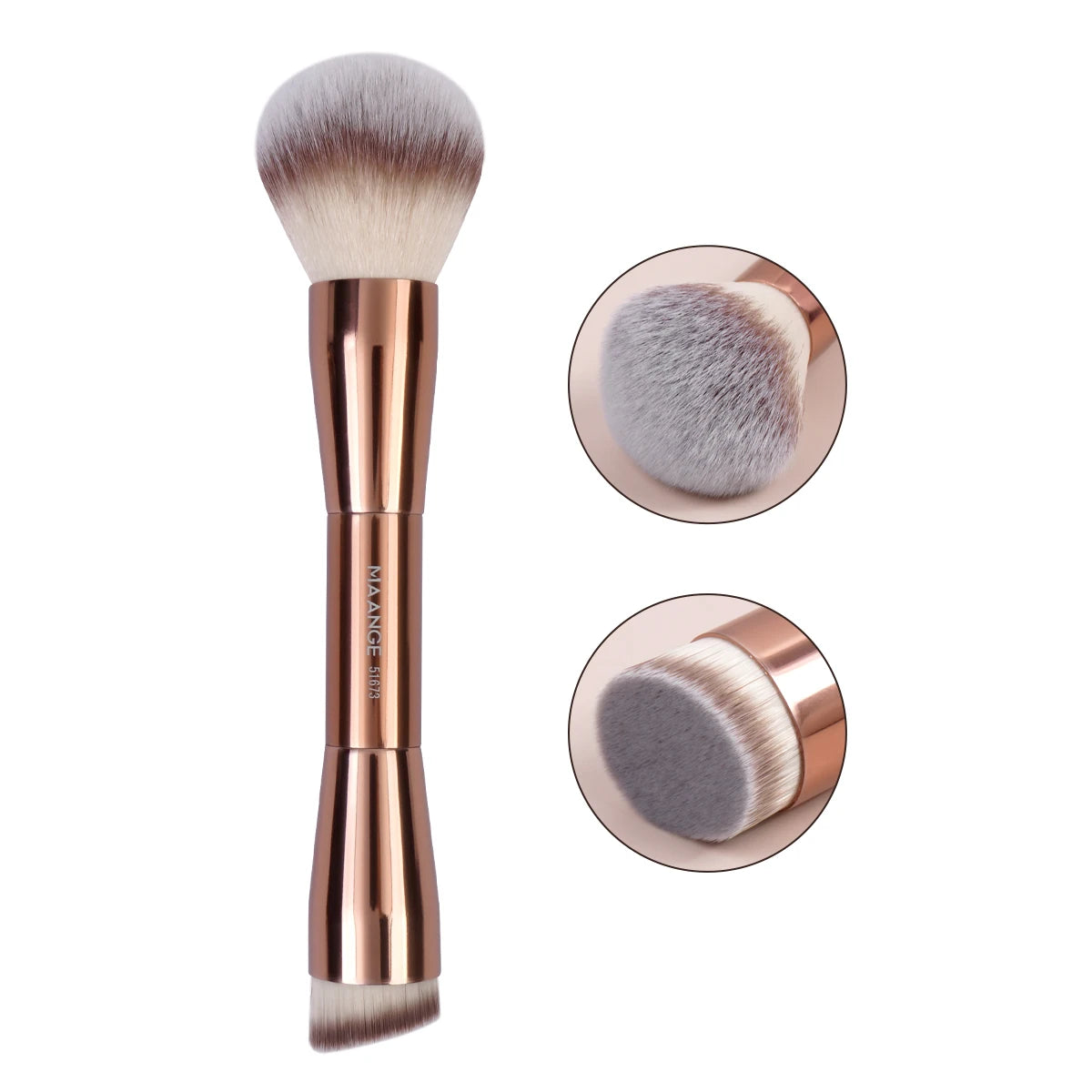 Double-Ended Makeup Brush – Foundation, Powder, Concealer, Blusher & Bronzer with Soft Fiber Bristles