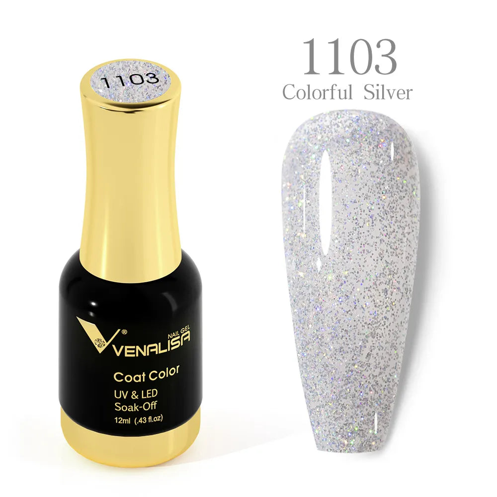 Venalisa Super Color Gel Varnish 12ml – Diamond Shining Glitter, Starry Sequin Platinum, Long-Lasting Nail Gel Polish”