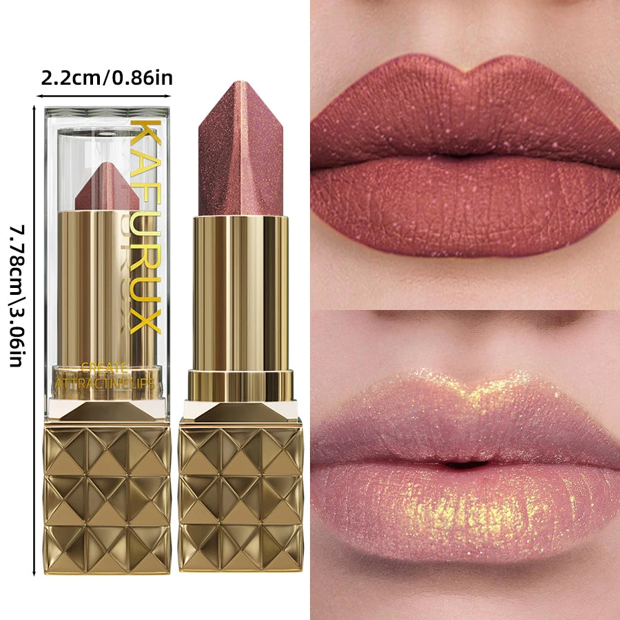 4-Color Glitter Two-Tone Lipstick – Matte & Pearlescent Lip Tint, Shiny Metallic Korean Makeup Lip Gloss & Lip Oil
