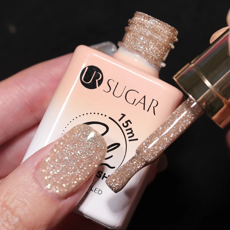 UR SUGAR 15ml Champagne Gold & Silver Reflective Glitter Gel Nail Polish – Semi-Permanent Soak-Off UV Gel for Manicure Nail Art”