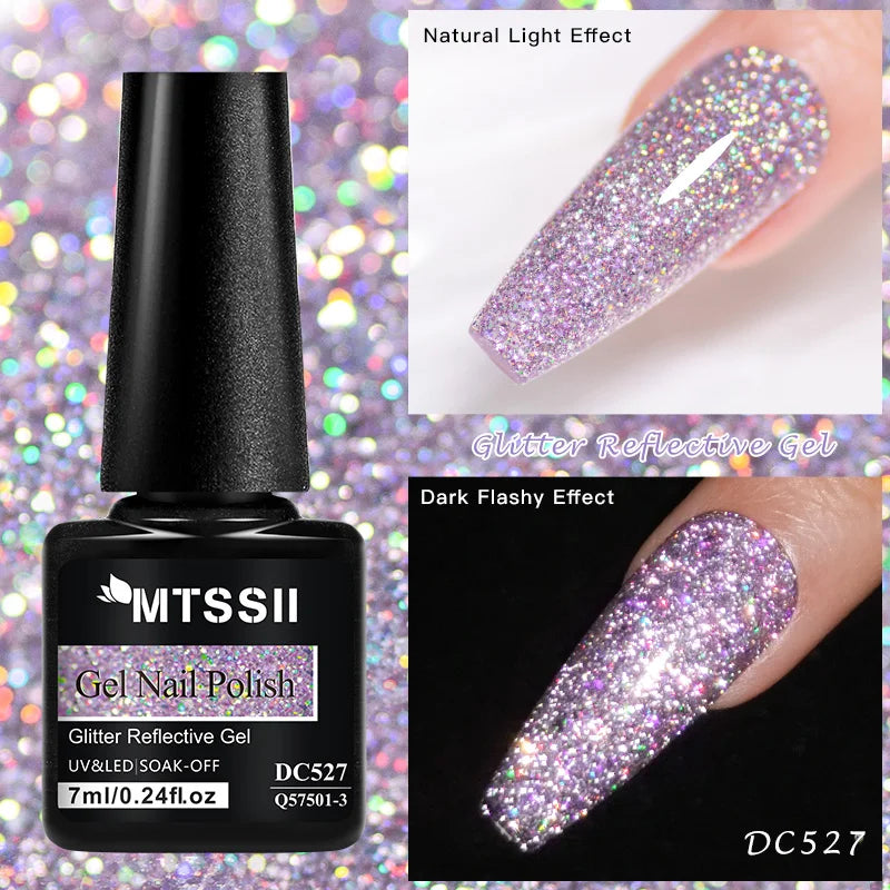 Mtssii 7ml Colorful Reflective Gel Nail Polish – Glitter Sparkling Flash Effect, Semi-Permanent Soak-Off Nail Varnish”