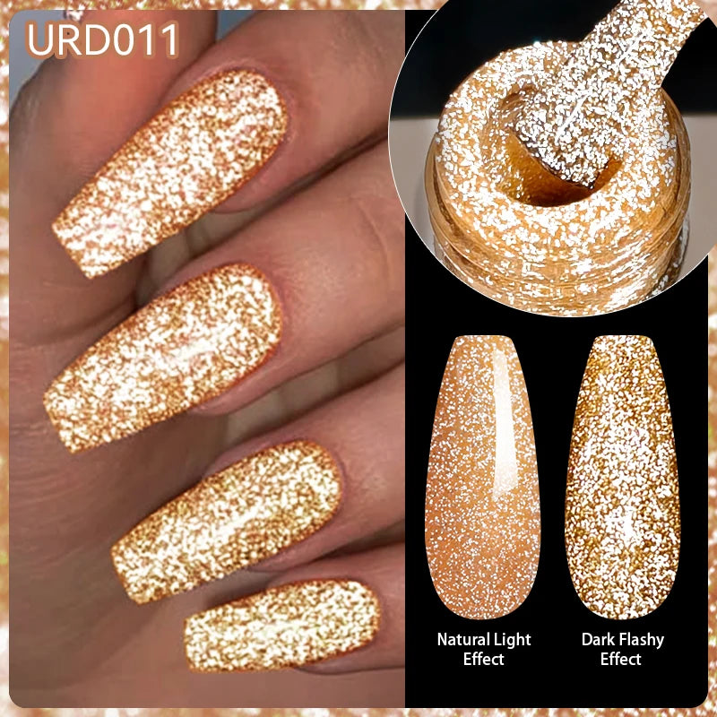 UR SUGAR 15ml Champagne Gold & Silver Reflective Glitter Gel Nail Polish – Semi-Permanent Soak-Off UV Gel for Manicure Nail Art”