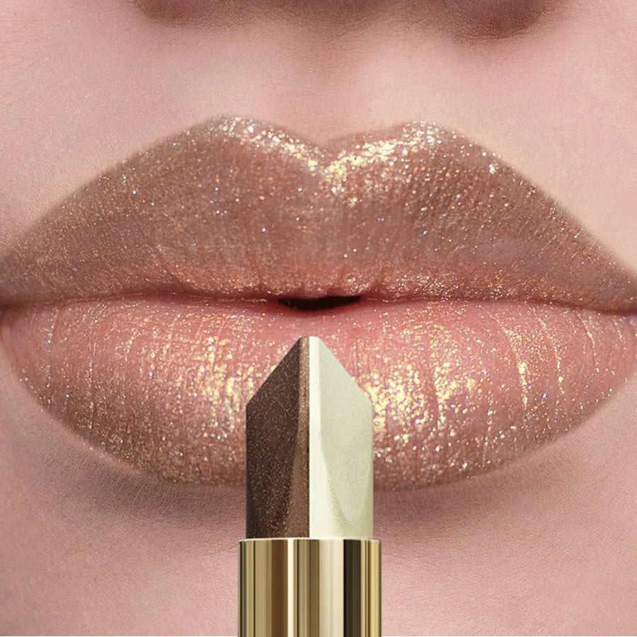 4-Color Glitter Two-Tone Lipstick – Matte & Pearlescent Lip Tint, Shiny Metallic Korean Makeup Lip Gloss & Lip Oil