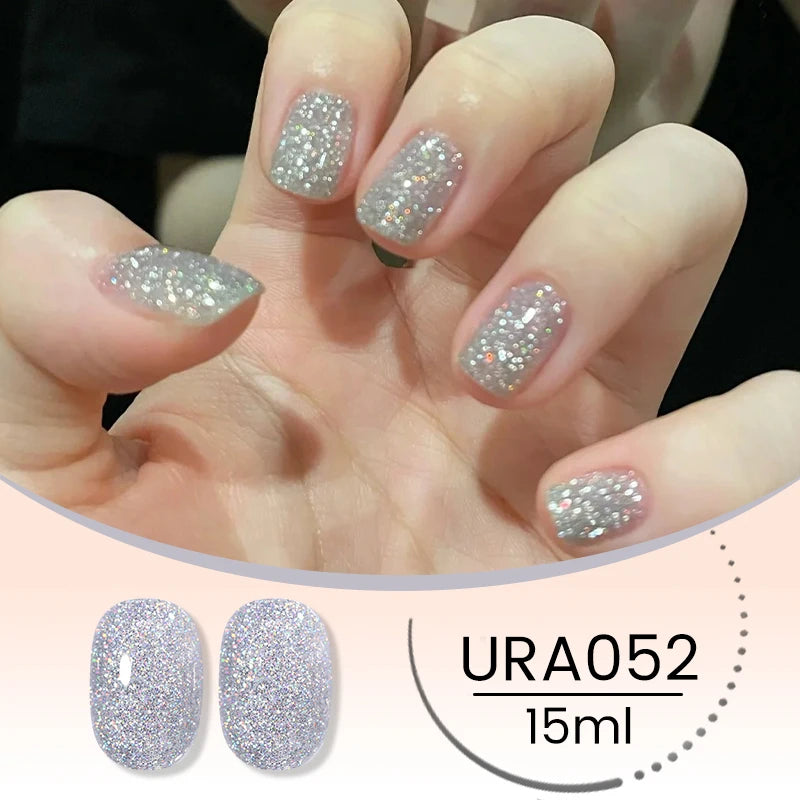 UR SUGAR 15ml Champagne Gold & Silver Reflective Glitter Gel Nail Polish – Semi-Permanent Soak-Off UV Gel for Manicure Nail Art”