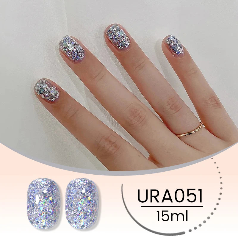 UR SUGAR 15ml Champagne Gold & Silver Reflective Glitter Gel Nail Polish – Semi-Permanent Soak-Off UV Gel for Manicure Nail Art”