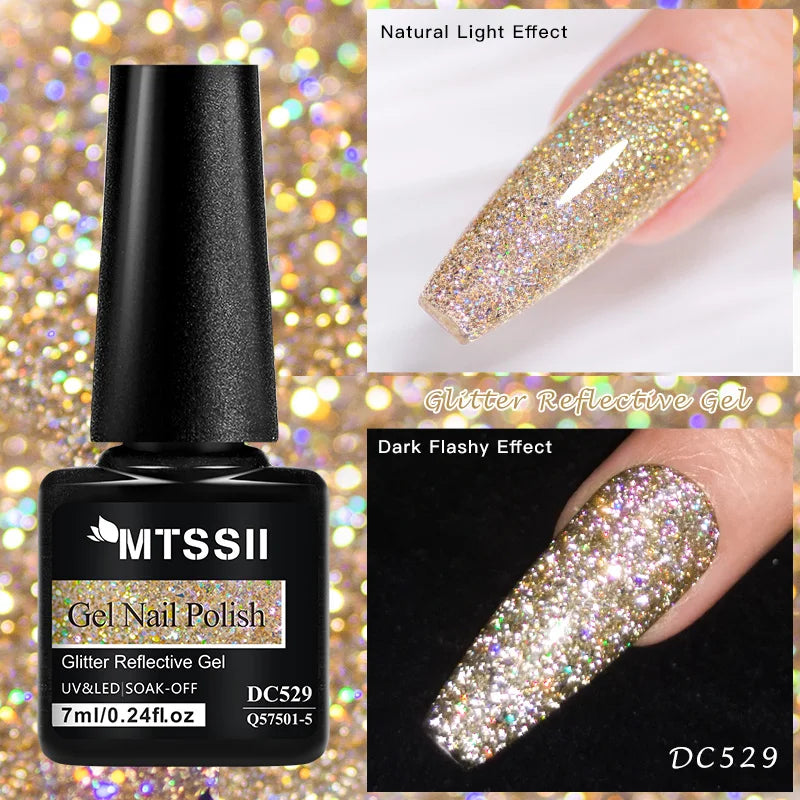 Mtssii 7ml Colorful Reflective Gel Nail Polish – Glitter Sparkling Flash Effect, Semi-Permanent Soak-Off Nail Varnish”
