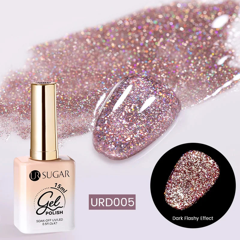 UR SUGAR 15ml Champagne Gold & Silver Reflective Glitter Gel Nail Polish – Semi-Permanent Soak-Off UV Gel for Manicure Nail Art”