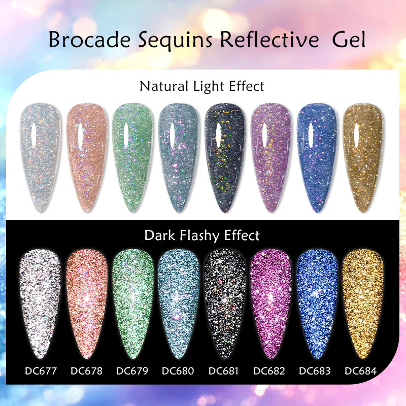 Mtssii 7ml Colorful Reflective Gel Nail Polish – Glitter Sparkling Flash Effect, Semi-Permanent Soak-Off Nail Varnish”