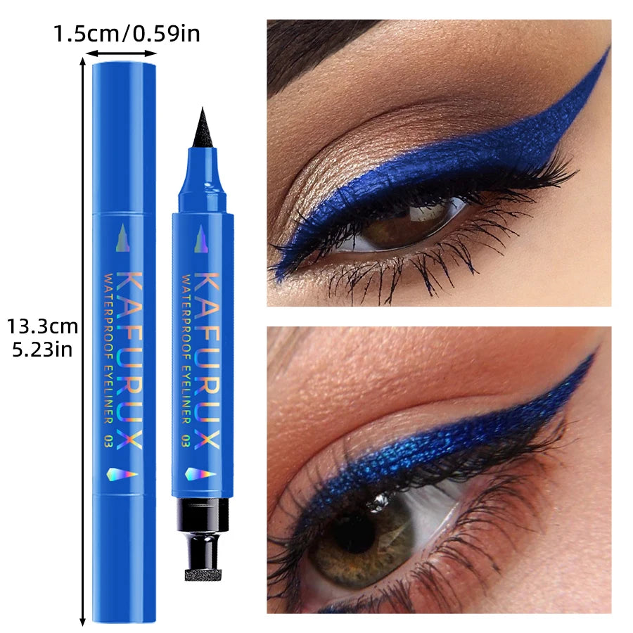 “3-Color 2-in-1 Seal Stamp Eyeliner Pen – Waterproof Liquid Eye Liner Pencil in Black, Purple, Blue, Korean Makeup Cosmetic Gift”