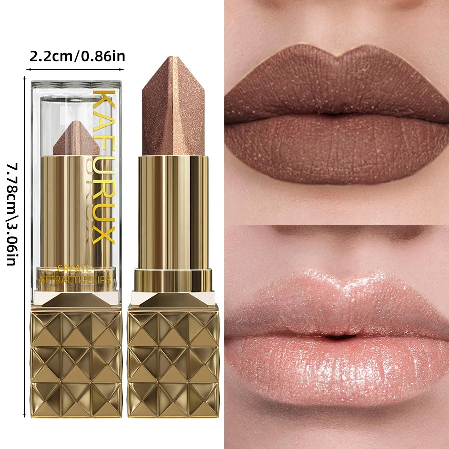 4-Color Glitter Two-Tone Lipstick – Matte & Pearlescent Lip Tint, Shiny Metallic Korean Makeup Lip Gloss & Lip Oil
