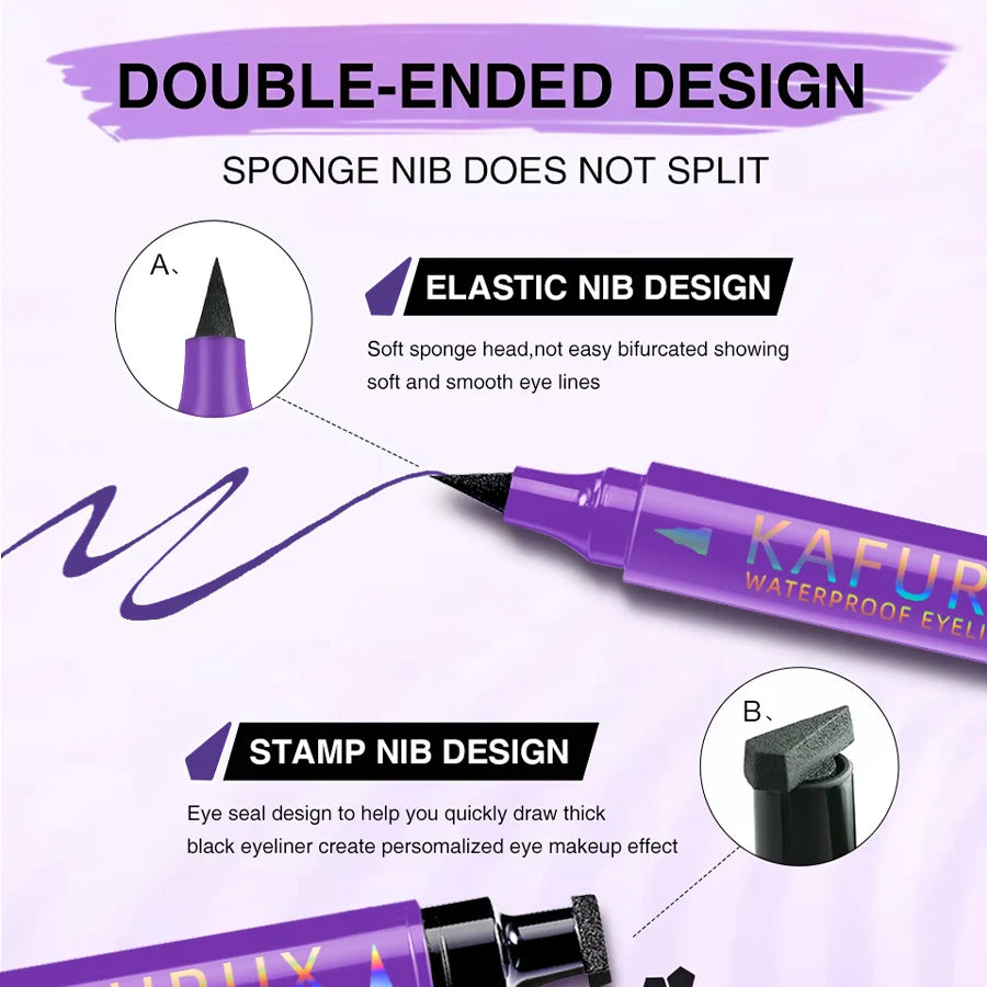 “3-Color 2-in-1 Seal Stamp Eyeliner Pen – Waterproof Liquid Eye Liner Pencil in Black, Purple, Blue, Korean Makeup Cosmetic Gift”