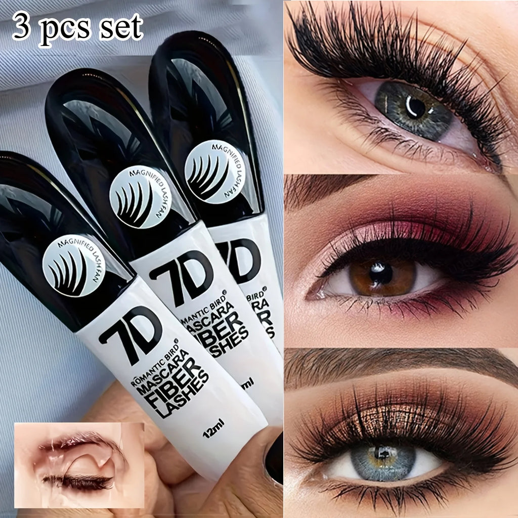 7D Fiber Mascara Set (1/2/3PCS) – Waterproof, Sweatproof, Smudge-Proof with Curling Effect