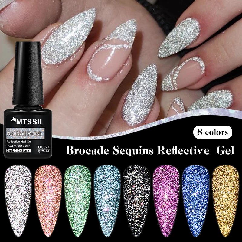 Mtssii 7ml Colorful Reflective Gel Nail Polish – Glitter Sparkling Flash Effect, Semi-Permanent Soak-Off Nail Varnish”