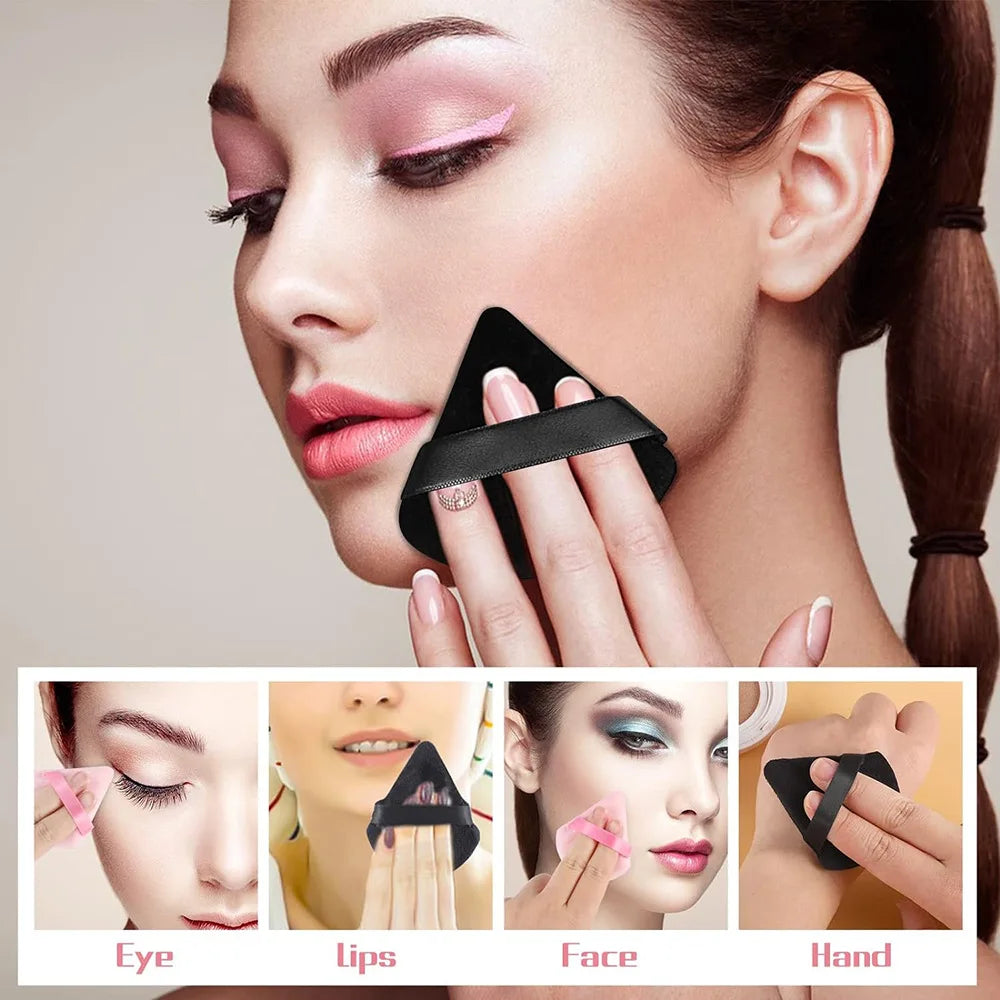1/2/3/6 Pcs Triangle Velvet Powder Puff – Reusable, Washable Mini Makeup Sponge for Face & Eye Beauty