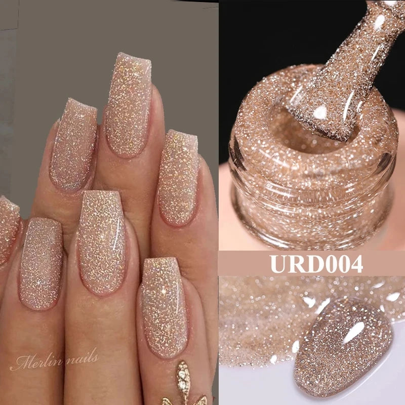 UR SUGAR 15ml Champagne Gold & Silver Reflective Glitter Gel Nail Polish – Semi-Permanent Soak-Off UV Gel for Manicure Nail Art”