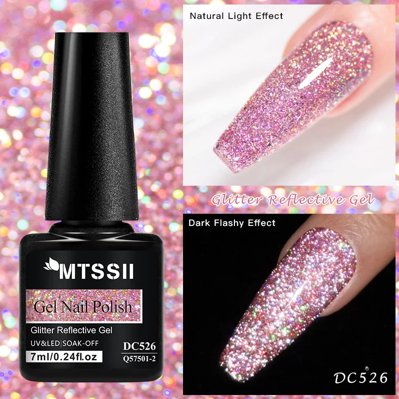 Mtssii 7ml Colorful Reflective Gel Nail Polish – Glitter Sparkling Flash Effect, Semi-Permanent Soak-Off Nail Varnish”