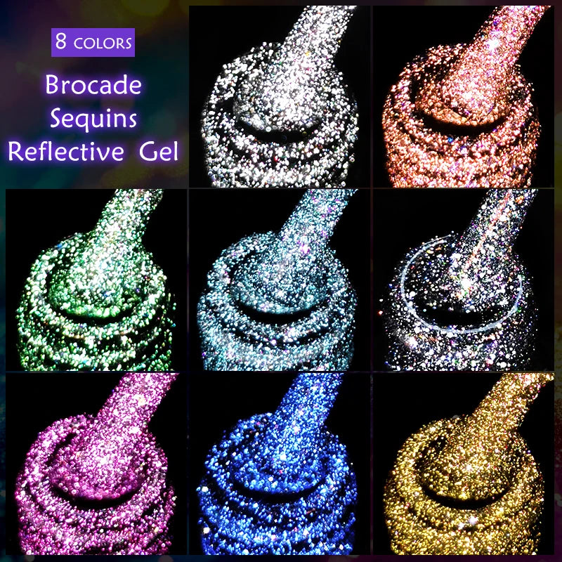 Mtssii 7ml Colorful Reflective Gel Nail Polish – Glitter Sparkling Flash Effect, Semi-Permanent Soak-Off Nail Varnish”