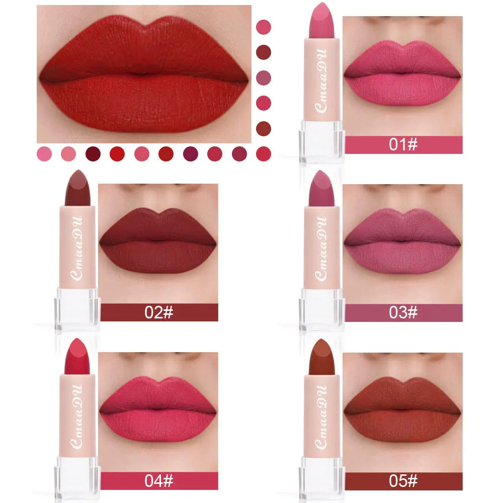 15 Colors Matte Lipsticks – Waterproof, Long-Lasting Velvet Lip Tint, Sexy Red & Brown Professional Makeup