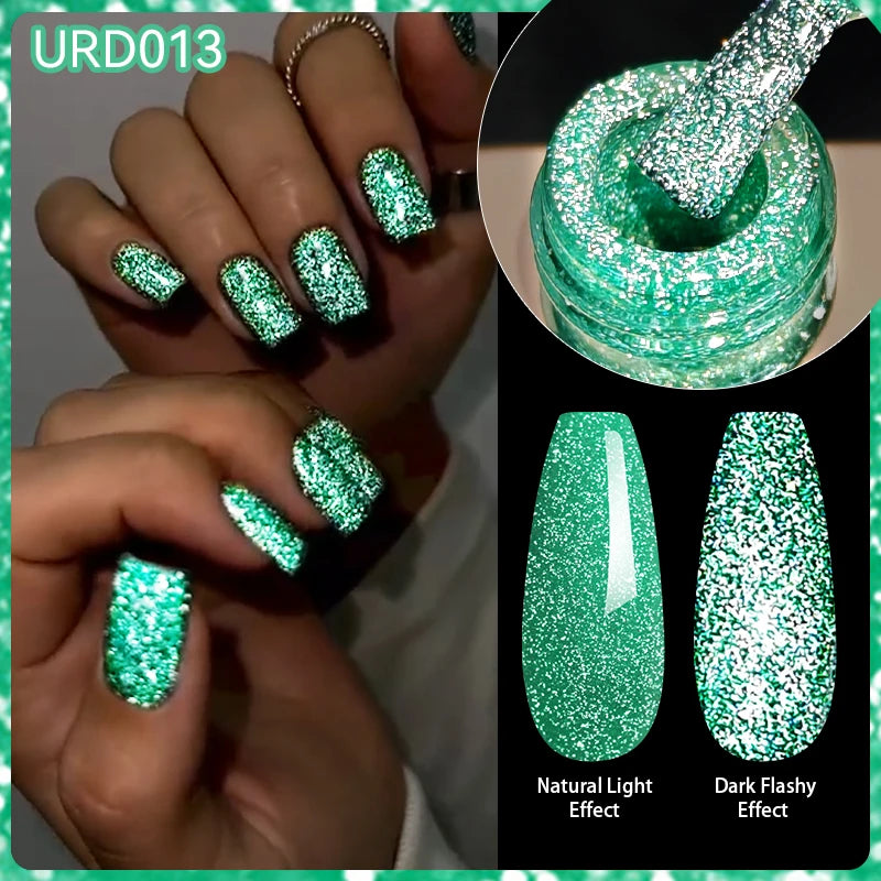 UR SUGAR 15ml Champagne Gold & Silver Reflective Glitter Gel Nail Polish – Semi-Permanent Soak-Off UV Gel for Manicure Nail Art”