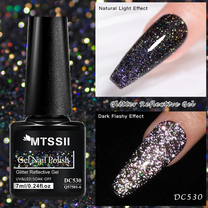 Mtssii 7ml Colorful Reflective Gel Nail Polish – Glitter Sparkling Flash Effect, Semi-Permanent Soak-Off Nail Varnish”
