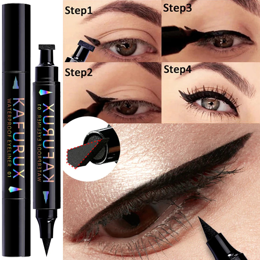 “3-Color 2-in-1 Seal Stamp Eyeliner Pen – Waterproof Liquid Eye Liner Pencil in Black, Purple, Blue, Korean Makeup Cosmetic Gift”