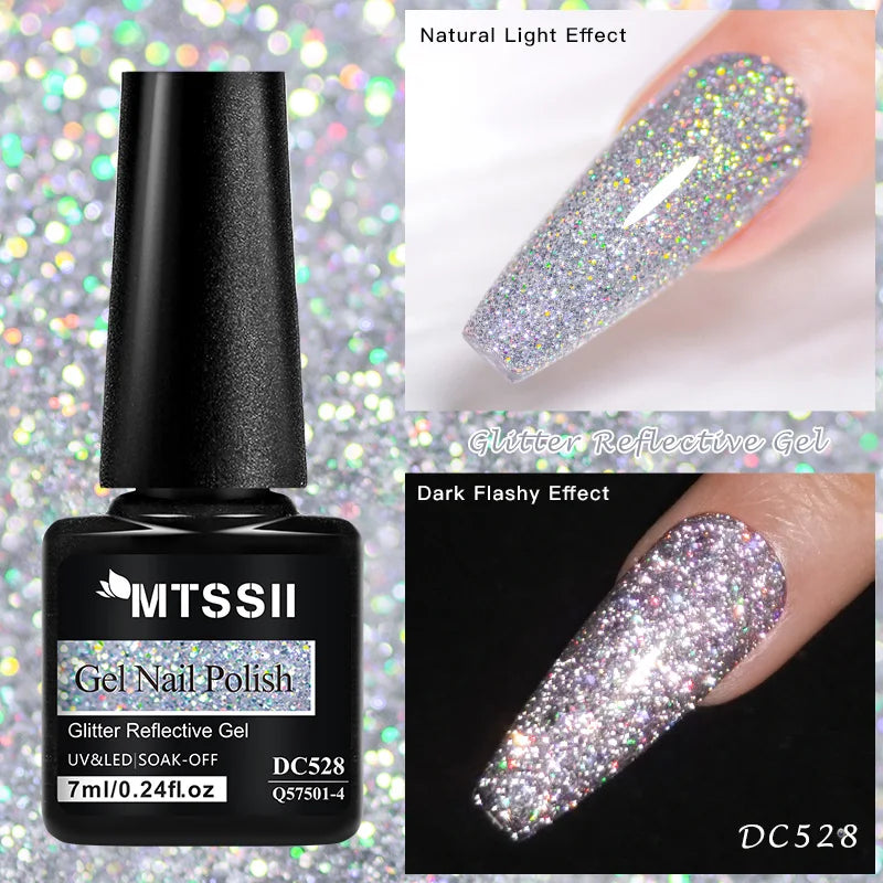 Mtssii 7ml Colorful Reflective Gel Nail Polish – Glitter Sparkling Flash Effect, Semi-Permanent Soak-Off Nail Varnish”