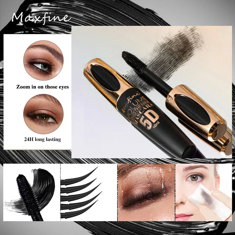 5D Silk Mascara – Bold Black, Long-Lasting Length, Waterproof & Clump-Free for Big Eyes
