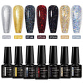 “7PCS Glitter Gel Nail Polish Set – Gold, Silver, Red Sparkling Sequins, Soak-Off UV Gel Varnish for Manicure, DIY Nail Art Design”