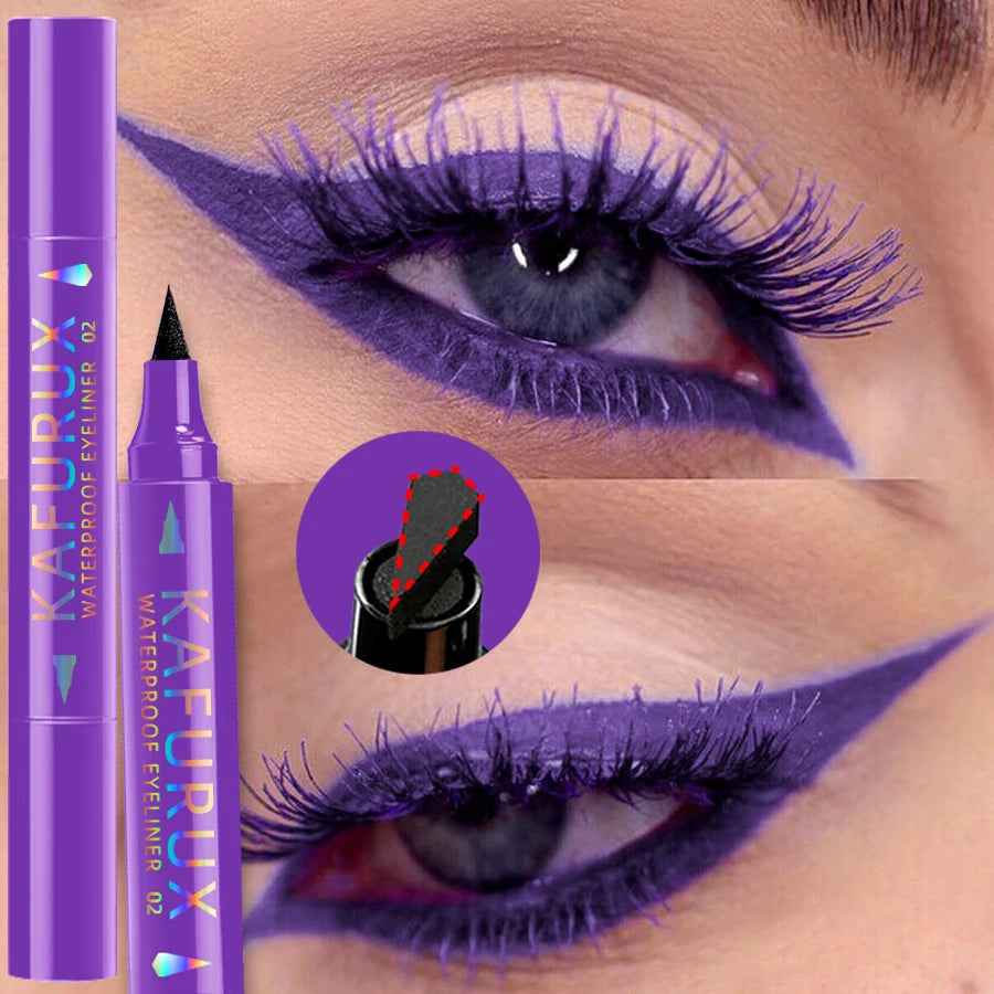 “3-Color 2-in-1 Seal Stamp Eyeliner Pen – Waterproof Liquid Eye Liner Pencil in Black, Purple, Blue, Korean Makeup Cosmetic Gift”