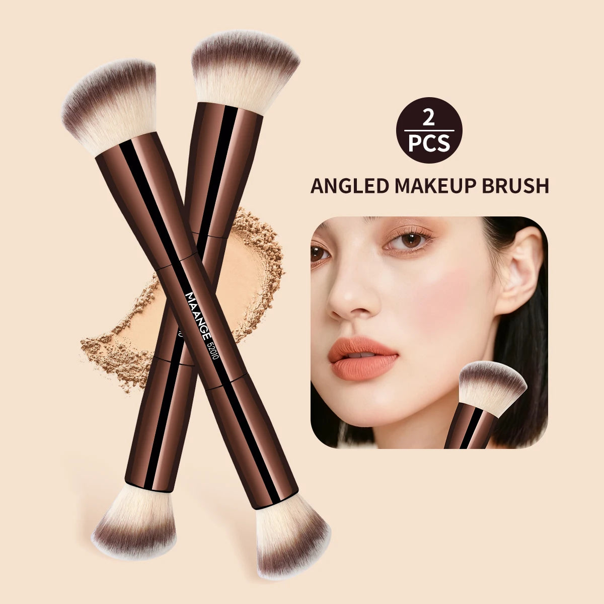 Double-Ended Makeup Brush – Foundation, Powder, Concealer, Blusher & Bronzer with Soft Fiber Bristles