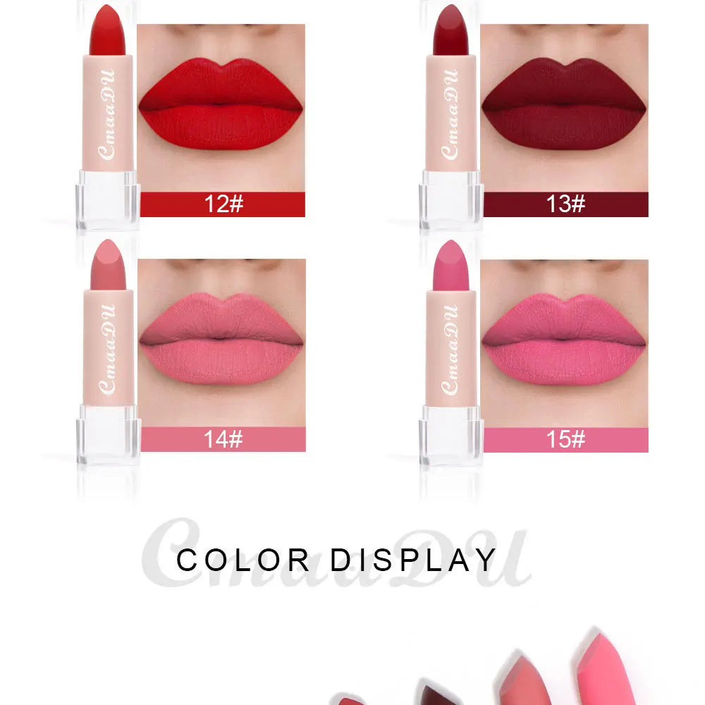 15 Colors Matte Lipsticks – Waterproof, Long-Lasting Velvet Lip Tint, Sexy Red & Brown Professional Makeup
